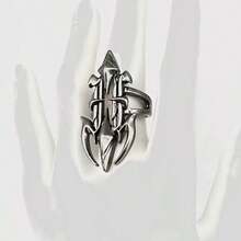 CIREY 1pc Gothic Decadent Metal Series Dark Industrial Hollow Ring, Fashionable And Elegant - Distressed Metal Ring - View 6