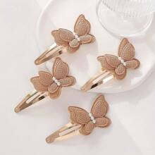 4pcs Butterfly Casual Cute Elegant Polyester Fiber Hair Clips All Seasons - Multicolor - View 4