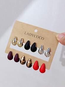 LADYCOCO 6 Pairs Fashionable Elegant Unique Multi-Color Teardrop Earrings Set, Suitable For Women's Daily Wear, Dating, Party And Everyday Matching - Multicolor - View 4