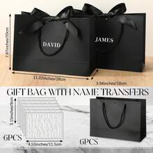6 buah Kantong Kertas Kado Pengiring Pengantin Pria dengan Stiker Huruf Nama, Kantong Kado Hitam yang Dipersonalisasi dengan Pita Satin dan Pegangan Tali, Cocok untuk Souvenir Pesta Pernikahan, Kemasan Kado Pesta Lajang - Hitam - View 12