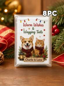 8/16/25pc Personalized Custom Pet Photo Text Christmas Pocket Tissue Sticker,Custom Dog Cat Picture Custom Slogan Name Print,Pet Santa Hat Scarf Xmas Pattern Design Sticker,Holiday Gift,Pet Owners Animal Lovers,Holiday Party,Home Dining Outdoor Daily - Multicolor - View 15