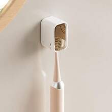1pc Wall Mounted Toothbrush Holder With Lid Dustproof Electric Toothbrush Rack Bathroom Storage Organizer No Drilling Required - Multicolor - View 6
