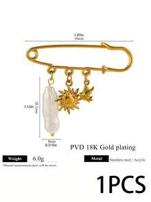 1 Pc Vintage Baroque Pearl Ceramic Natural Stone Tassel Multi-Purpose Pin Brooch Stainless Steel Dangle Lapel Pin For Clothing Decor Baby Pins Buckle - Yellow Gold - View 7