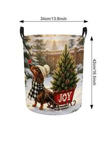Laundry Basket/Dirty Clothes Basket,Storage Boxes In Bedrooms And Bathrooms, Joyful Dachshund Decor Pattern-Foldable Circular Clothes Basket - Multicolor - View 12