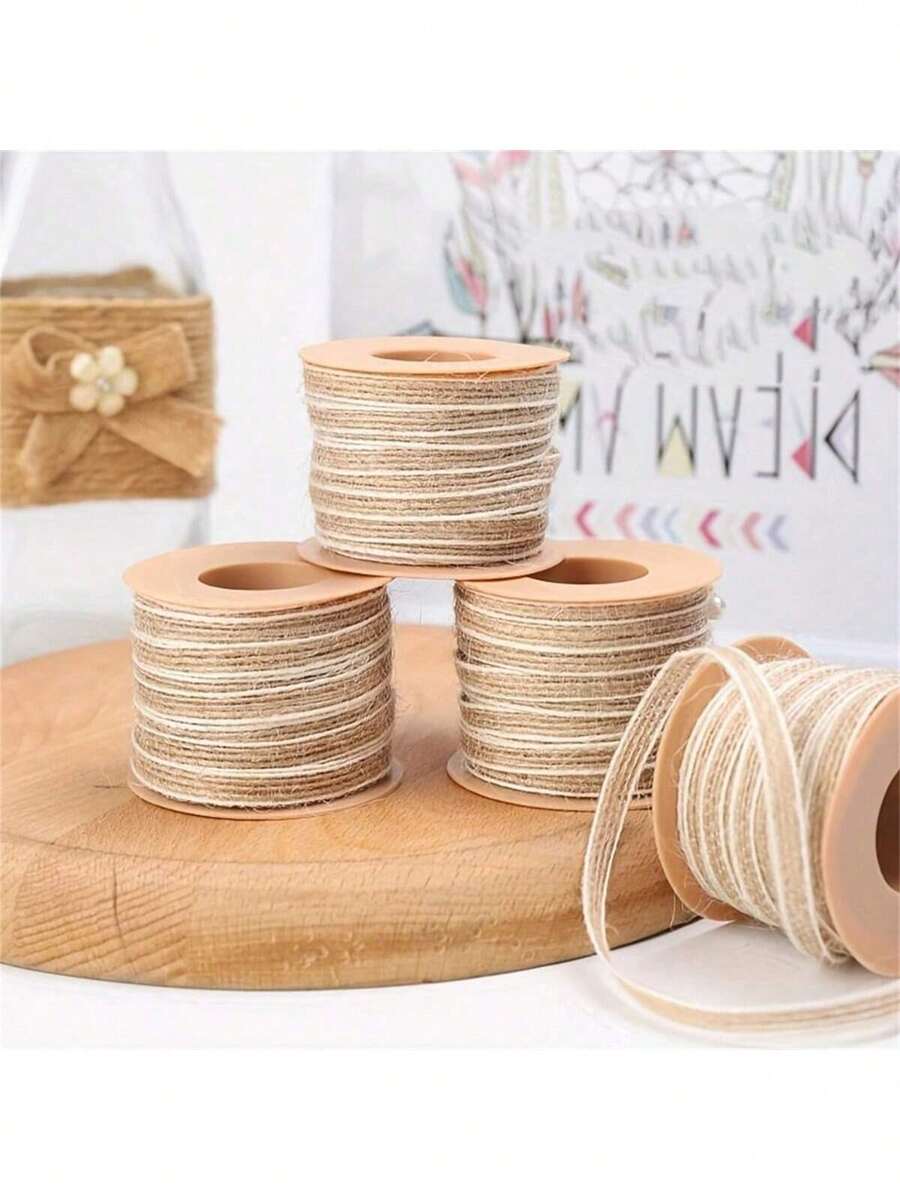 Pita Pembungkus Kado Tali Rami Alami Vintage Sepanjang 32,81 kaki, Pita Busur Tali Rami Buatan Tangan, Perlengkapan Dekorasi Pesta Pernikahan, Natal, Hari Valentine - A - View 1