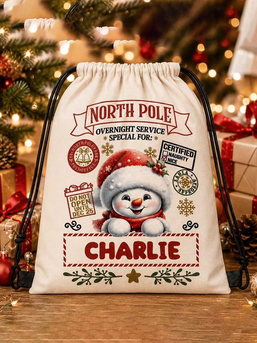 Christmas Exclusive Drawstring Backpack Single Pack! Large-Capacity Canvas Tote Bag, Drawstring And Rope Handle,Creating A Unique Item. Christmas Decoration,Festive Storage Bag With Closure, Suitable For Christmas Eve, Birthday, Secret Santa Gift - Multicolor - View 1