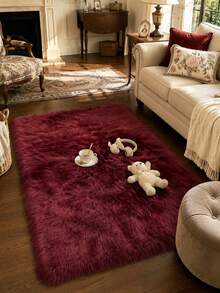 Fluffy Rug Burgundy Area Rug,For Bedroom,Living Room,Study,Office,Plush Bedroom Rug,Non-Slip,Shaggy Rug,Faux Fur Rug,Living Room Rug,Bedside Rug,Decorative Rug,Bedroom Decor,Autumn Home Decor,Room Decor,Fall Decor,Fall Home Decor - Burgundy - View 4