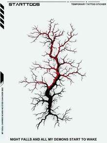 STARTTOOS 1pc Black & Red Gradient Tattoo Sticker, Realistic Blood Vessel, Withered Tree, Lightning Crack Pattern, Suitable For Halloween Makeup, Face, Shoulder, Neck, Temporary Tattoo Sticker - Multicolor - View 2