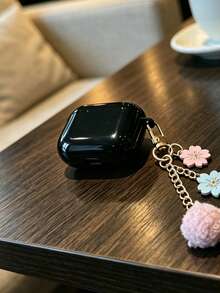 Solid Color Earphone Case + Flower Pendant Compatible With Apple Pro/Pro2/3rd Gen/1st Gen/2nd Gen/4th Gen/Pro3 Bluetooth Earphone Charging Case Protective Shell - Black - View 2