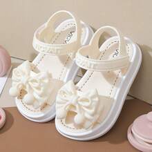 Lugualt Girls' Fashion Sunny Sandals, Korean Style, Hook & Loop, Lightweight, Non-Slip, Soft Sole, Princess Style, For Daily Wear And Outings - White - View 5