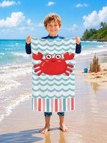 1pc Red Crab Wave Pattern Children's Beach Towel, Super Soft Microfiber Extra Large Beach Blanket, Super Absorbent Bath Towel, Suitable For Travel, Swimming Pool, Diving, Surfing, Yoga, Camping, Available In Multiple Sizes, Beach Accessory - Multicolor - View 5