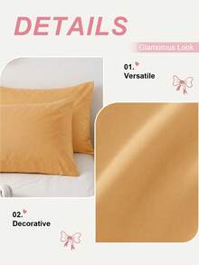 HONEY MOON 2pcs Ultra Soft Solid Color Pillowcases, Soft & Breathable, Envelope Closure, Wrinkle-Resistant, No Filling - Suitable For T/F/Q/K Size Home And Dorm, Light Yellow - Buff Yellow - View 4
