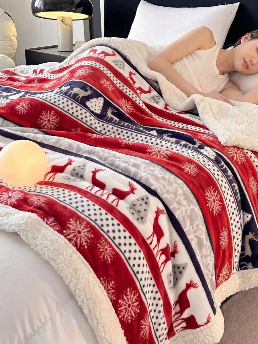1件加厚雙層聖誕毯,客廳沙發披毯,臥室聖誕裝飾毯,波西米亞風提花仿長毛羊羔絨毯,柔軟保暖可正反面使用床毯,披肩毯,客廳掛毯,臥室裝飾,宿舍裝飾,床上用品,辦公室,汽車毯,旅行毯,野餐毯,派對毯,生日,畢業,適合四季使用 - 彩色 - 查看 1