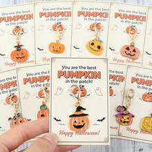 12pcs Halloween Pumpkin Keychain, Funny Jack‑O‑Lantern Charm With Card, You Are The Best Pumpkin In The Patch Keepsake Bag Pendant Holiday Gift - Multicolor - View 2