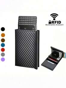 1pc Men's Wallet, 3 Colors Available, Carbon Fiber Card Holder, Automatic Pop-Up Aluminum Alloy RFID Card Clip, Anti-Theft & Anti-Demagnetization, Card Protective Case, Suitable For Formal/Business Occasions, Men's Mini Wallet - Multicolor - View 4