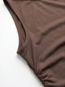 1pc Solid Color Cape-Style Patchwork Long Sleeve Top For Women, Niche Design, Daily Commute, Date, Afternoon Tea, Drapey, Flattering, Slimming Base Layer T-Shirt - Coffee Brown - View 5