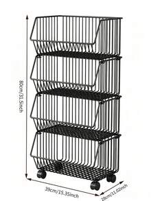 1 st 4-vånings förvaringsvagn i metall med universalhjul, avtagbar trådkorg, stapelbar design, stor kapacitet, utrymmesbesparande, stabil konstruktion, multifunktionell förvaringshylla, lämplig för vardagsrum, sovrum, kök och badrum - Flera specifikationer - Visa 11