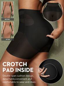 1pc Women's Body Shaping Micro-Sculpting Butt Lift Tummy Control Safety Pants Peach Shape Natural Buttocks Seamless Detachable Butt Pads - Black - View 2