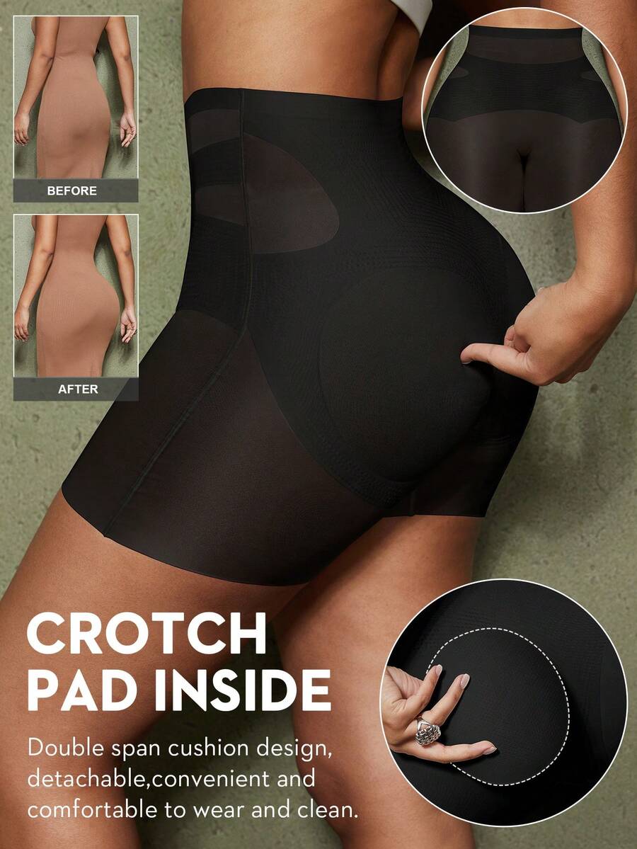 1pc Women's Body Shaping Micro-Sculpting Butt Lift Tummy Control Safety Pants Peach Shape Natural Buttocks Seamless Detachable Butt Pads