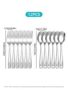 Set Garpu dan Sendok Stainless Steel 2/6/12 Buah dengan Gagang Berukir Dinosaurus, Peralatan Makan Logam yang Dapat Digunakan Kembali, Peralatan Makan dengan Pola Lucu untuk Santapan Sehari-hari di Rumah Tangga - - - View 10