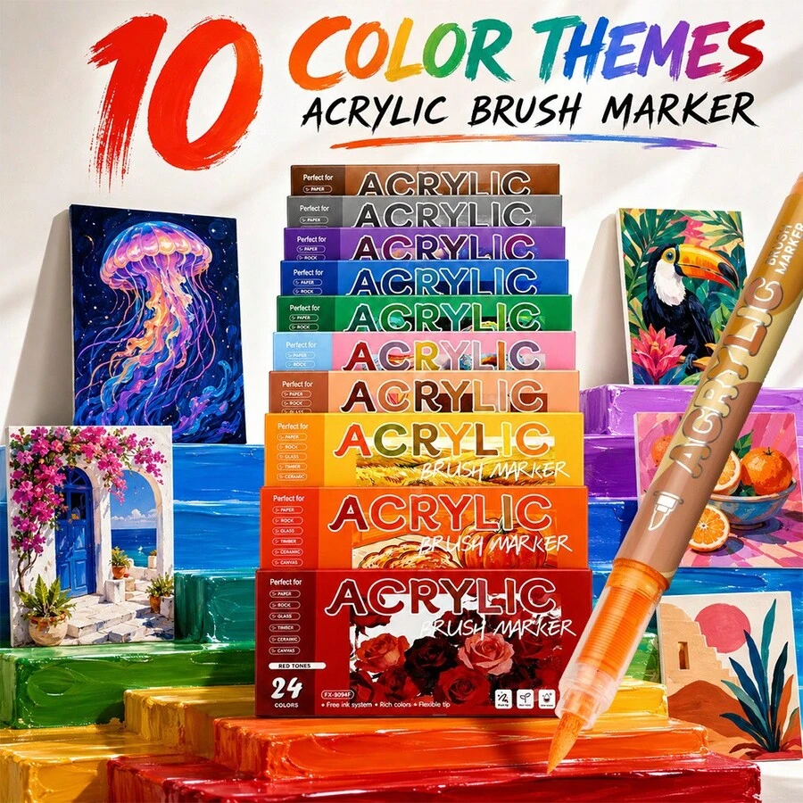 1pc Multi-Color Multi-Theme Acrylic Soft Tip Marker Set, Waterproof ...