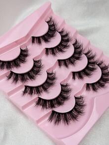 Hinarin 5 Pairs Fluffy False Eyelashes 6D Wispy Soft Faux Mink Lashes Handmade D Curl Strip Lashes Reusable Messy Fake Eyelashes Dramatic Look Long Fake Lashes For Parties And Daily Makeup - Black - View 4