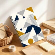 A5 Spiral Notebook, 100 Pages, 50 Sheets, 2D Flat Modern Abstract Triangle Pattern, Circle And Line Geometric Cover, Bound Notebook, Minimalist Aesthetic Stationery, Back To School Supplies - Minimalist Geometric - View 4