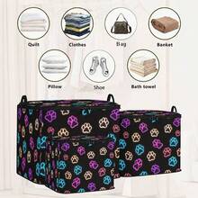 1pc Clothing Storage Box, Glowing Footprint Print Storage Bag, Large Capacity Foldable Storage Bag, Suitable For Blankets, Bedding And Clothes, Durable Non-Woven Fabric Material, Strong Zipper, Perfect Holiday Home Gift - Multicolor - View 6
