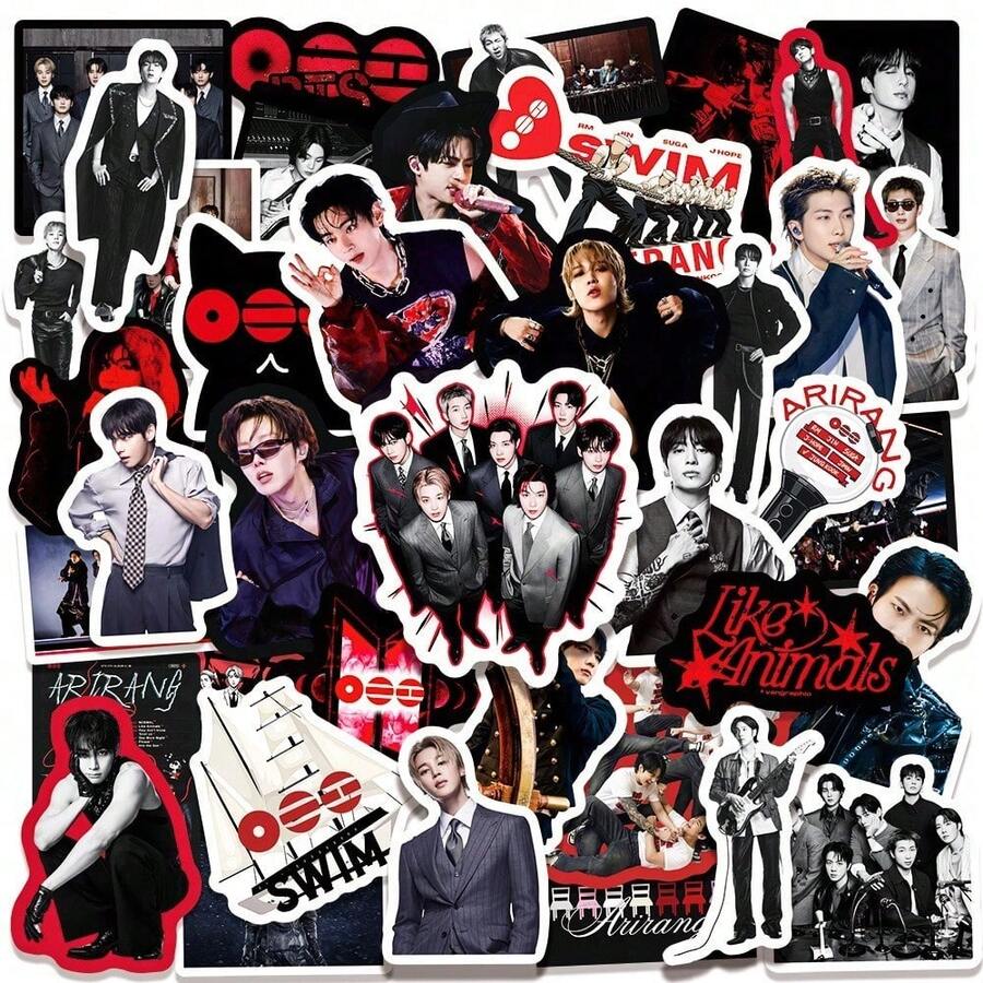 asmodee 50pcs BT/S ARIRANG Waterproof Vinyl Stickers K-Pop Comeback Decals For Laptop Phone Case Water Bottle Suitcase Scrapbook ARMY Gift Comeback, SWIM, Album, The Wait Is Worth It - C - View 1