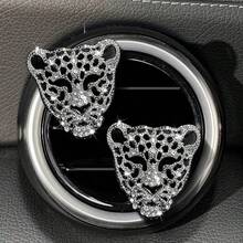 1pc 2 Random Styles Large Car Air Vent Decor Rhinestone Metal Leopard Head Car Air Conditioner Ornament - A - View 11