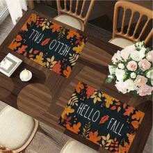 1/4/6件組 秋季系列 Hello Fall 黑色背景秋葉圖案印花餐墊,耐熱桌面保護墊,適用於居家廚房、餐桌、派對場景裝飾 - 彩色 - 查看 7