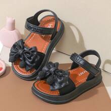 Lugualt Girls' Fashion Sunny Sandals, Korean Style, Hook & Loop, Lightweight, Non-Slip, Soft Sole, Princess Style For Daily Wear And Outings - Black - View 6