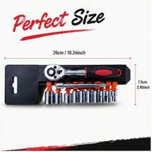 12pcs Socket Wrench Set, 72-Tooth Ratchet Handle, Extension Bar, CR-V Sockets, Non-Slip Rubber Handle, Portable Storage Box, Home Repair Tool Set, Suitable For Plumbing Maintenance DIY Work - Car Repair Tools - View 2