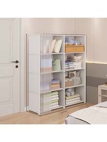 1pc Multi-Functional Storage Rack, Freestanding Metal Wardrobe Organizer With Dust Cover, Suitable For Home, Office, Classroom, Dormitory, Space-Saving Bedroom Storage Unit, Christmas, Halloween Entryway Organizer - Multicolor - View 4