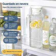 1L Glass Pitcher With White Lid And Side Handle, Transparent Ribbed Glass Carafe For Water And Juice, 8.00 X 12.00 X 23.50 Cm - Clear - View 3
