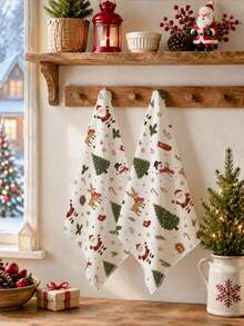 2pcs Christmas Cartoon Santa Claus Snowman Christmas Tree Reindeer Pattern Kitchen Towels, Soft Polyester Dish Cloths, Suitable For Kitchen Decor, Kitchen Cleaning, Holiday Party Decoration, Kitchen Bathroom Supplies Home Essentials, Home Decor, Housewarming Gift - Multicolor - View 5