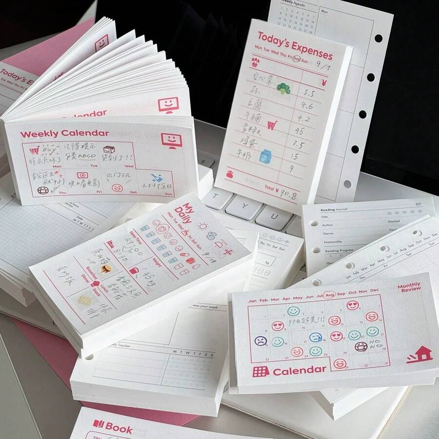 Cute Red Line Loose‑Leaf Refill Paper, Multifunctional Planner Inserts, Expense Tracker, Weekly Calendar, Daily Schedule & Book Review Inner Pages, Journal Accessories - one-size - View 1