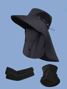 3pcs Set Sun Hat + Arm Sleeves + Neck Gaiter, Unisex, Bucket Hat, UPF 50+, Foldable, Sun Protection, Suitable For Hiking, Beach, Fishing And Other Summer Activities - Multicolor - View 2