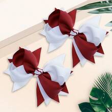 2Pcs 5 Inch Back To School Hair Bows, Two Tones Hair Bow, School Hair Bows,Girls Hair Bow Fashionable Children Hair Bows With Clips For Festivals - Burgundy - View 4