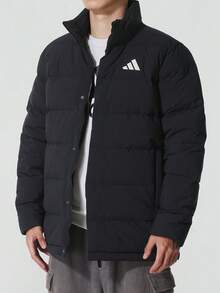 Adidas Sportswear Men's Winter Windproof Insulated Stand-Collar Zip-Up Down Jacket - Black - View 1