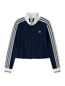 Adidas Women's Sports TT W Outdoor Travel Ruffle Collar Knit Jacket KX6883 - Deep Indigo/Han Jade White - View 1