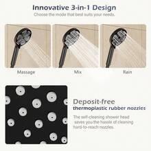 25cm Rainfall Shower System With Round Overhead Shower Head, Adjustable Stainless Steel Column & Shelf – Wall-Mounted, No Faucet Required - Black - View 5
