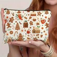 Women's Christmas Gingerbread Cookie Makeup Bag - Holiday Themed Makeup Bag, Baking Themed Design, Large Capacity Travel Storage Bag, Personal Daily Shopping Bag, Christmas Candy Themed Women's Gift, Gift For Friends, Holiday Gift - Multicolor - View 6
