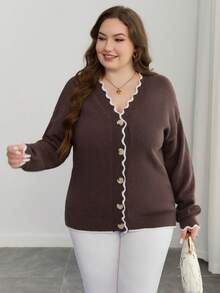 2026 Autumn/Winter New Fashion V-Neck Double-Breasted Cardigan Sweater, Slimming Waist, Versatile Elegant Knit Cardigan Top - Coffee Brown - View 5