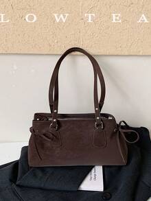 low tea 1pc Polka Dot Square PU Fabric Shoulder Bag, Suitable For Commuting, Shopping, Etc. (With Pendant) - Coffee - View 5