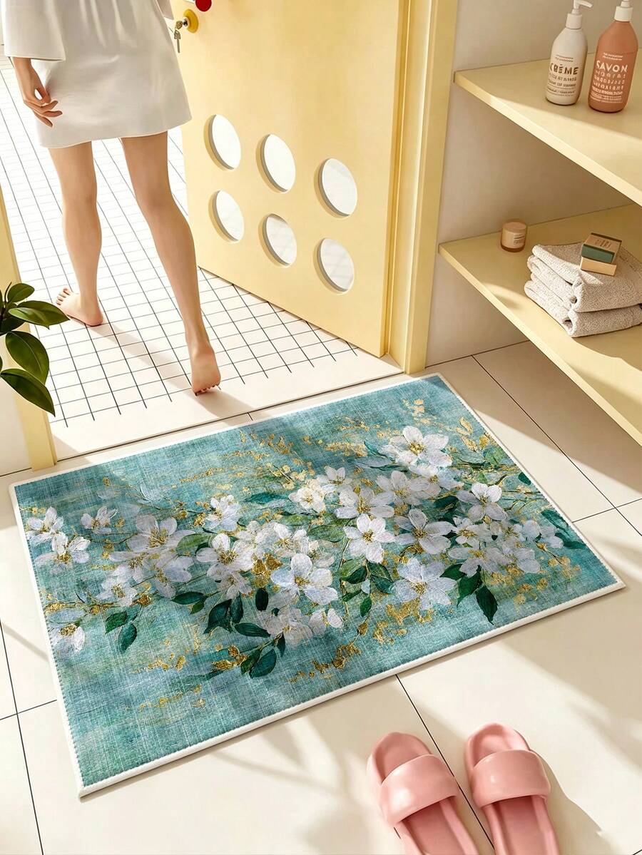 1pc Colorful Floral Living Room Sofa Rug, 6mm Faux Cashmere Material, Soft And Machine Washable, Suitable For All-Season Decoration - Multicolor - View 1