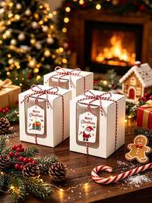 4 Sets Of Christmas And New Year Transparent Window Gift Boxes With Ropes And Hang Tags, Santa Claus, Christmas Tree Snowman Patterns, Christmas Party Decorations, New Year Gift Boxes, Suitable For Christmas, New Year, And Winter Parties - Multicolor - View 2