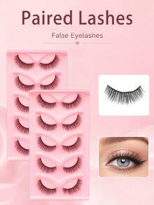 5 Pairs Full Strip False Eyelashes In Box, Soft Natural Style, Soft Texture, Lightweight Wear, Versatile For Beginners Daily Makeup - Black - View 9