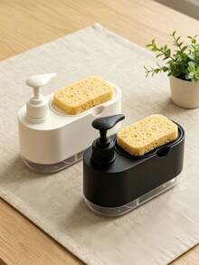 2-In-1 Soap Dispenser And Sponge Holder, Kitchen Dish Soap Pump Bottle, Easy To Clean, Multi-Functional Cleaning Supplies Storage Rack, Suitable For Kitchen And Bathroom, Ideal Bathroom Accessory, Bathroom Storage, Bathroom Decor - Multicolor - View 14