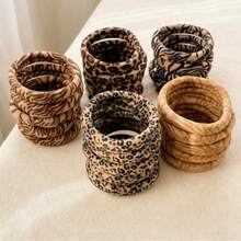 10 Pcs Leopard Print Hair Ties, Thick Seamless Elastic Ponytail Holders For Women, High Stretch Daily Accessories - Multicolor - View 1